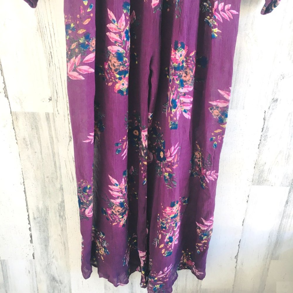 NWOT Free People FP ONE Gauze Wide Leg Jumpsuit Ruffled Purple XS - Picture 10 of 14